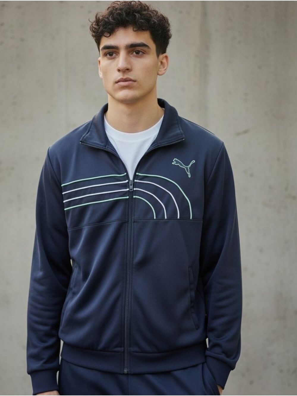 Vintage Puma Gray Green White Zip Up Jacket #JAC5